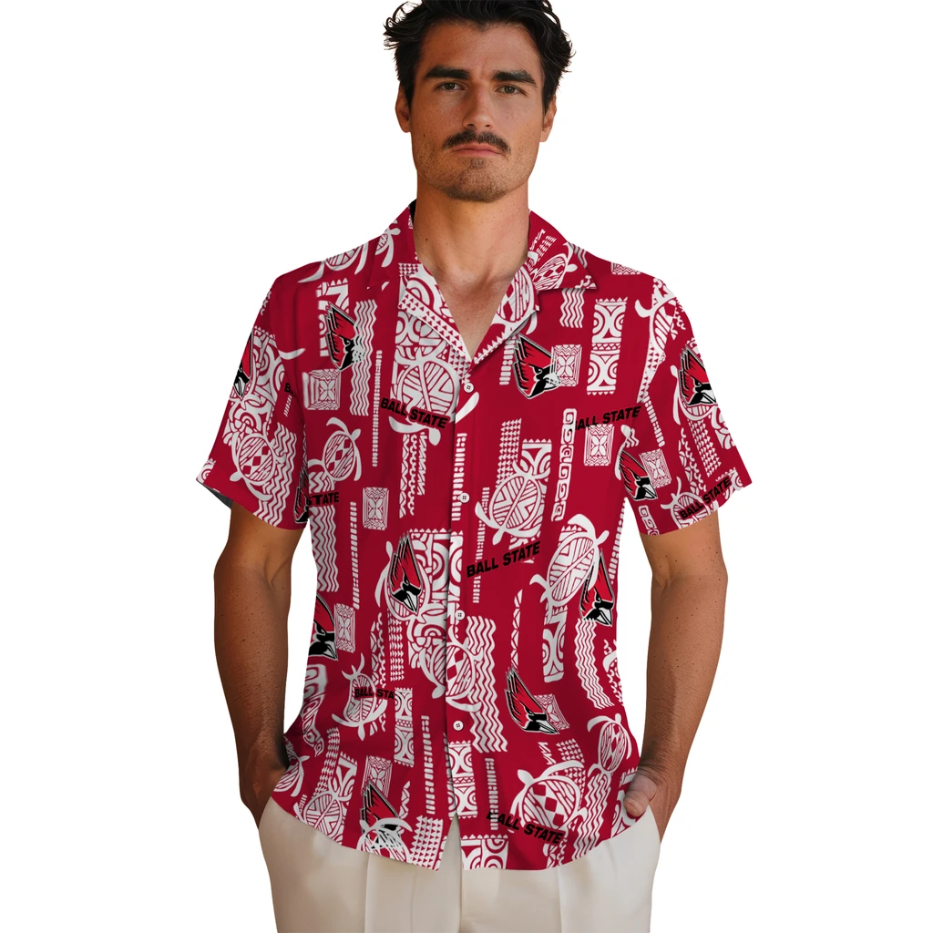 Ball State Cardinals Hawaiian Shirt - Turtle Lines ball state cardinals turtle lines red hawaiian shirts fashion forward