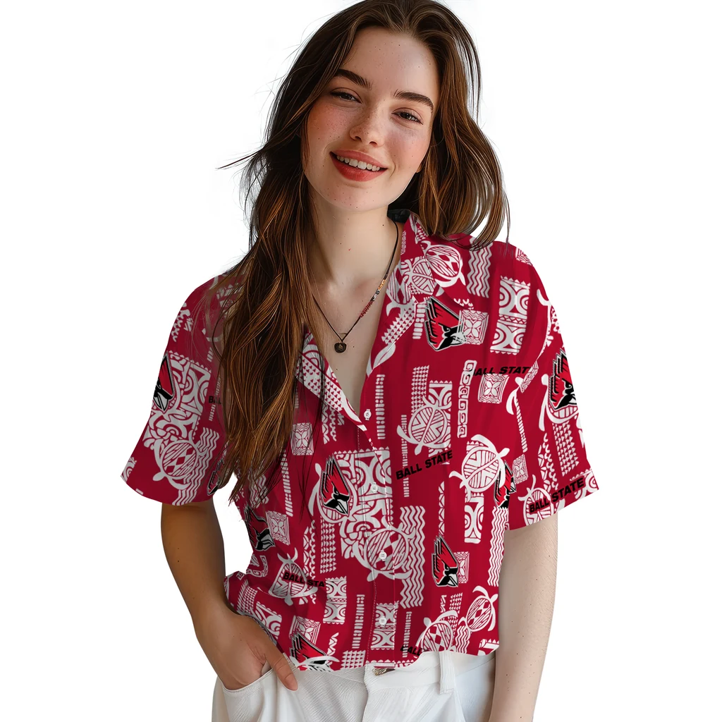Ball State Cardinals Hawaiian Shirt - Turtle Lines ball state cardinals turtle lines red hawaiian shirts latest model