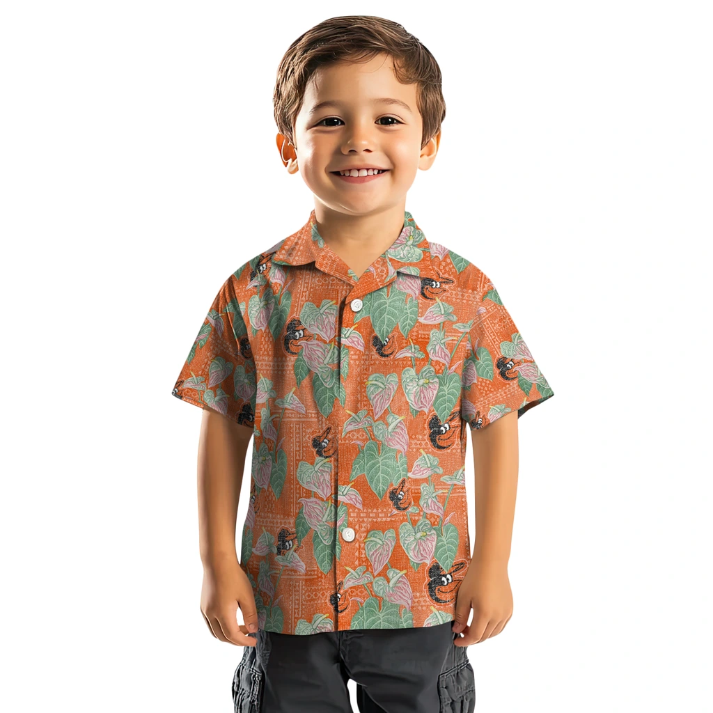 Baltimore Orioles Hawaiian Shirt - Anthurium Overlay baltimore orioles anthurium overlay orange hawaiian shirts top rated