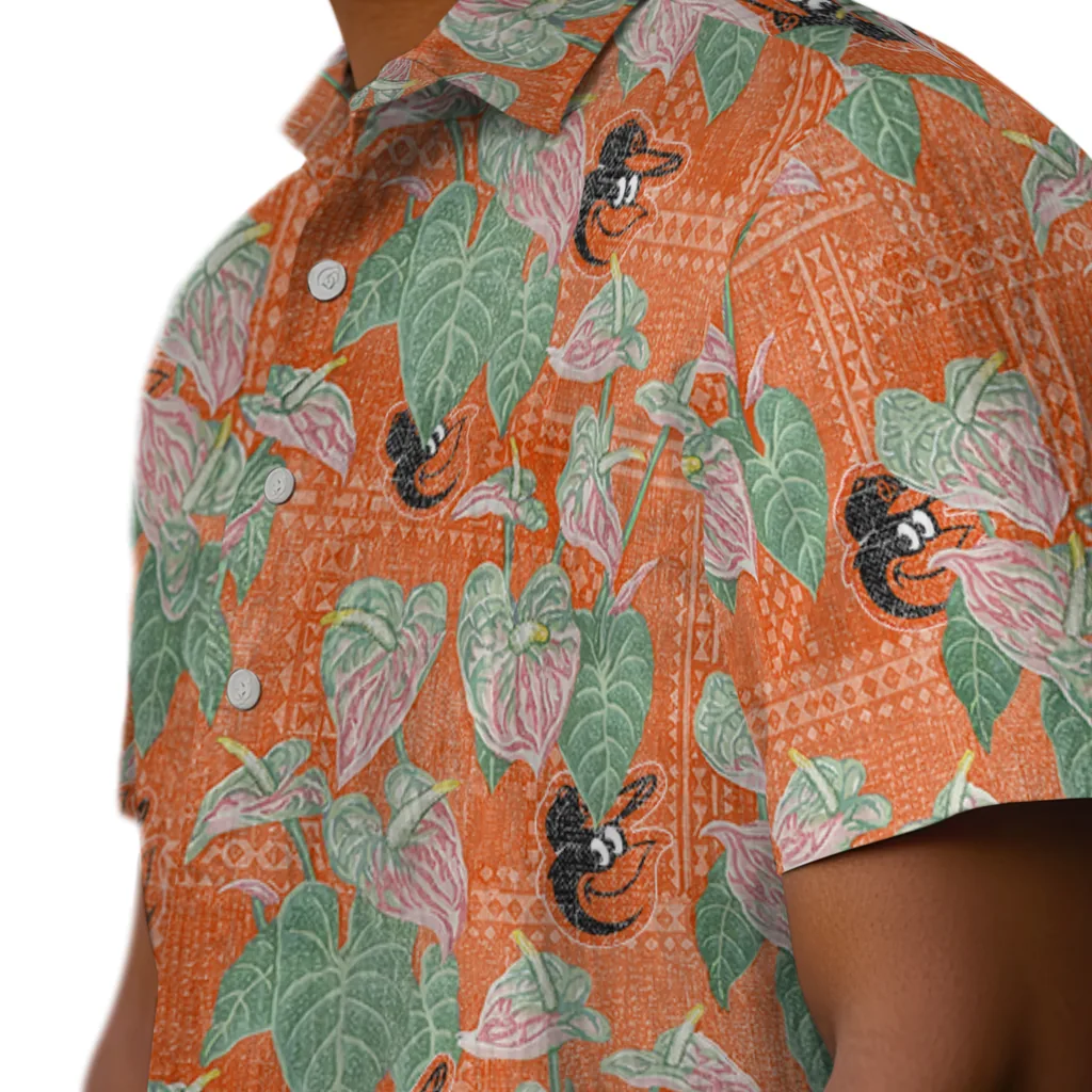 Baltimore Orioles Hawaiian Shirt - Anthurium Overlay baltimore orioles anthurium overlay orange hawaiian shirts trendy