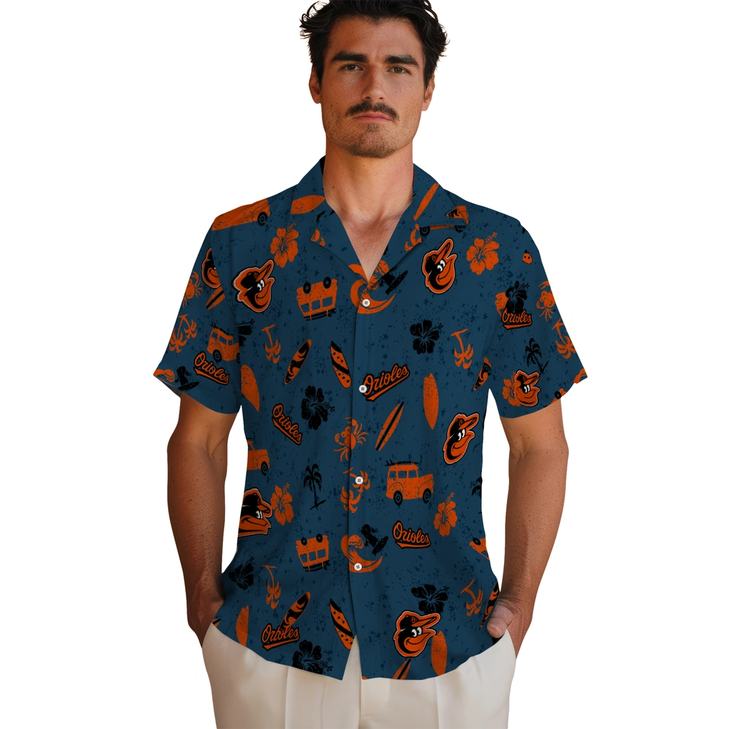 Baltimore Orioles Hawaiian Shirt - Beach Vibe baltimore orioles beach vibe navy hawaiian shirts fashion forward