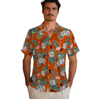 baltimore orioles flamingo palms orange hawaiian shirts fashion forward