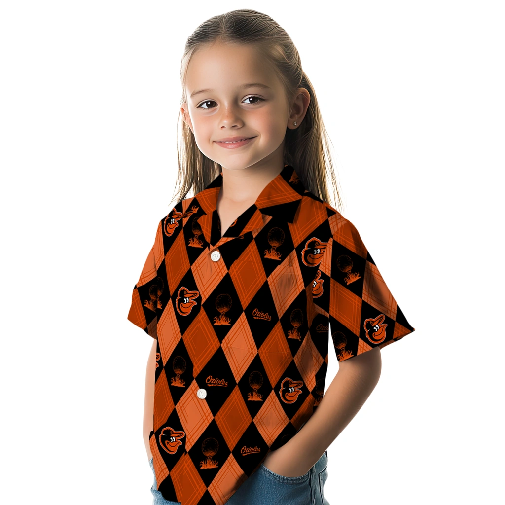 Baltimore Orioles Hawaiian Shirt - Golfing Plaid baltimore orioles balloon plaid orange hawaiian shirts premium grade