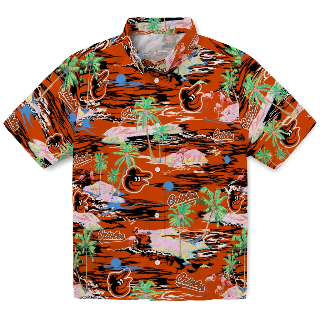 Baltimore Orioles Hawaiian Shirt - Hawaii Island baltimore orioles flamingo retreat orange hawaiian shirts best selling