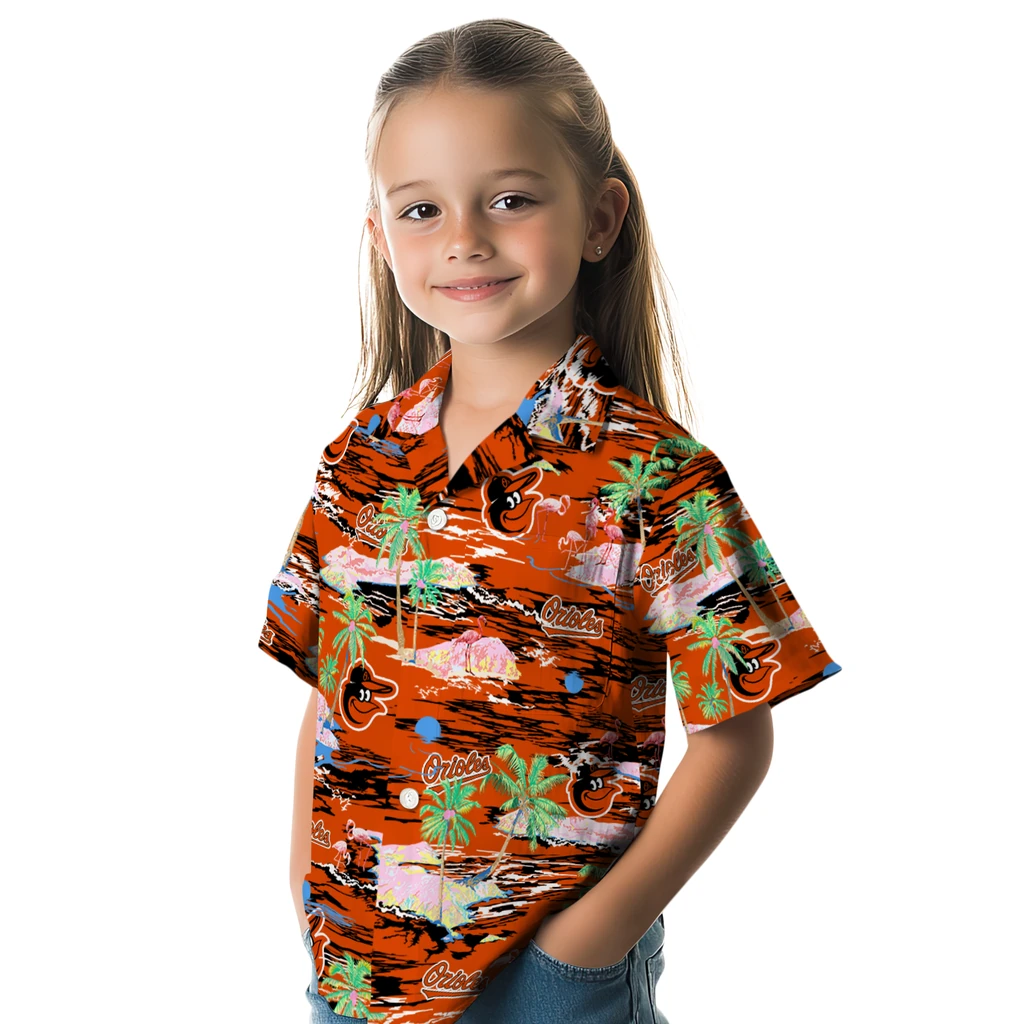 Baltimore Orioles Hawaiian Shirt - Hawaii Island baltimore orioles flamingo retreat orange hawaiian shirts premium grade