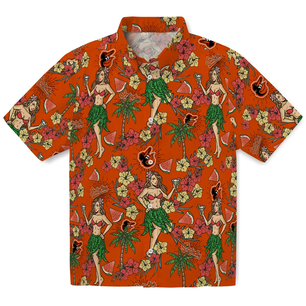 Baltimore Orioles Hawaiian Shirt - Hawaiian Girls Design baltimore orioles hawaiian girls design orange hawaiian shirts best selling