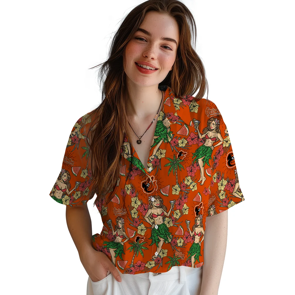 Baltimore Orioles Hawaiian Shirt - Hawaiian Girls Design baltimore orioles hawaiian girls design orange hawaiian shirts latest model