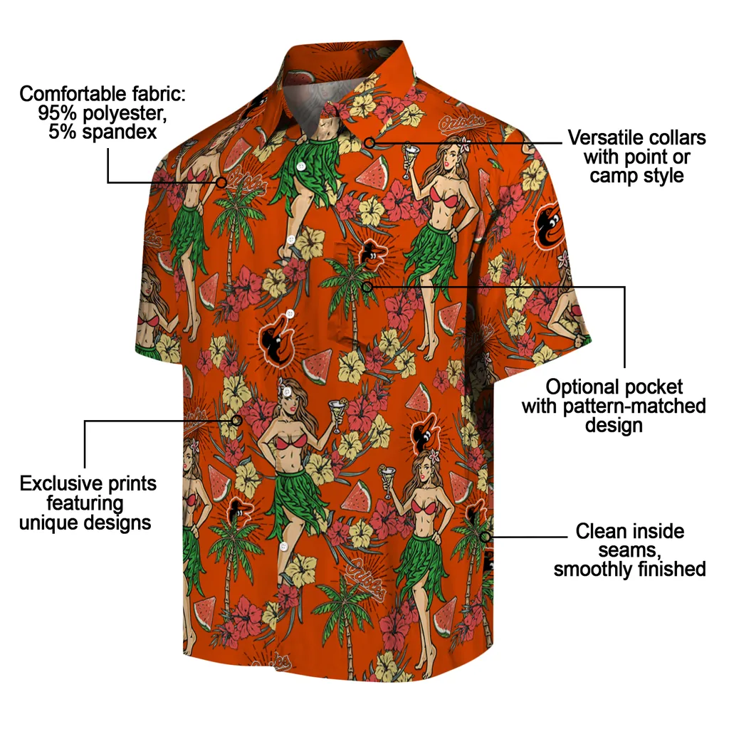 Baltimore Orioles Hawaiian Shirt - Hawaiian Girls Design baltimore orioles hawaiian girls design orange hawaiian shirts new arrival