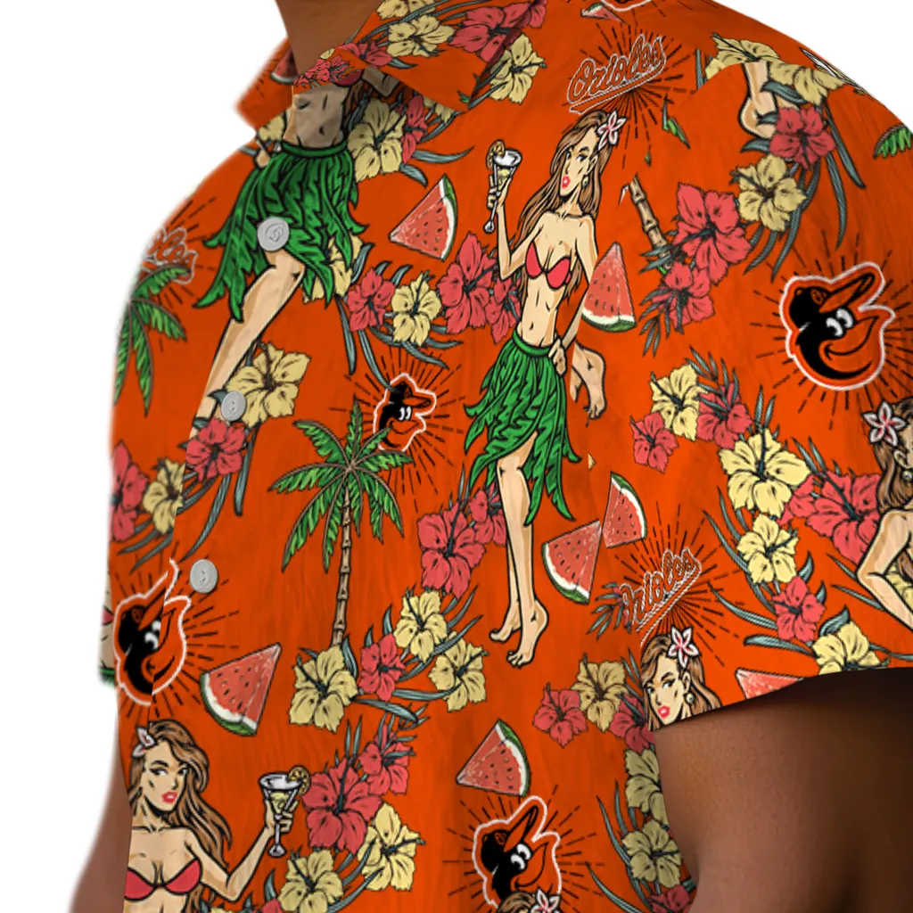 Baltimore Orioles Hawaiian Shirt - Hawaiian Girls Design baltimore orioles hawaiian girls design orange hawaiian shirts trendy