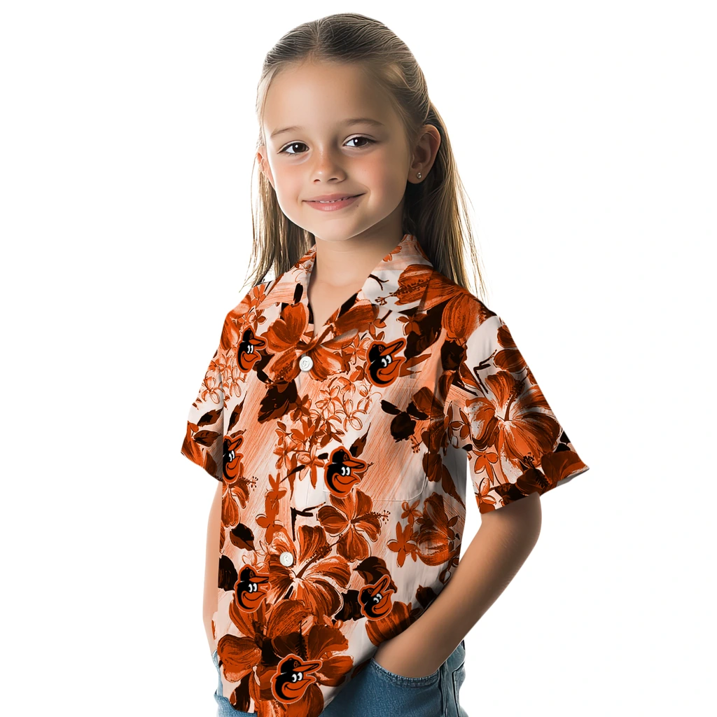 Baltimore Orioles Hawaiian Shirt - Hibiscus Arrangement baltimore orioles hibiscus arrangement orange hawaiian shirts premium grade