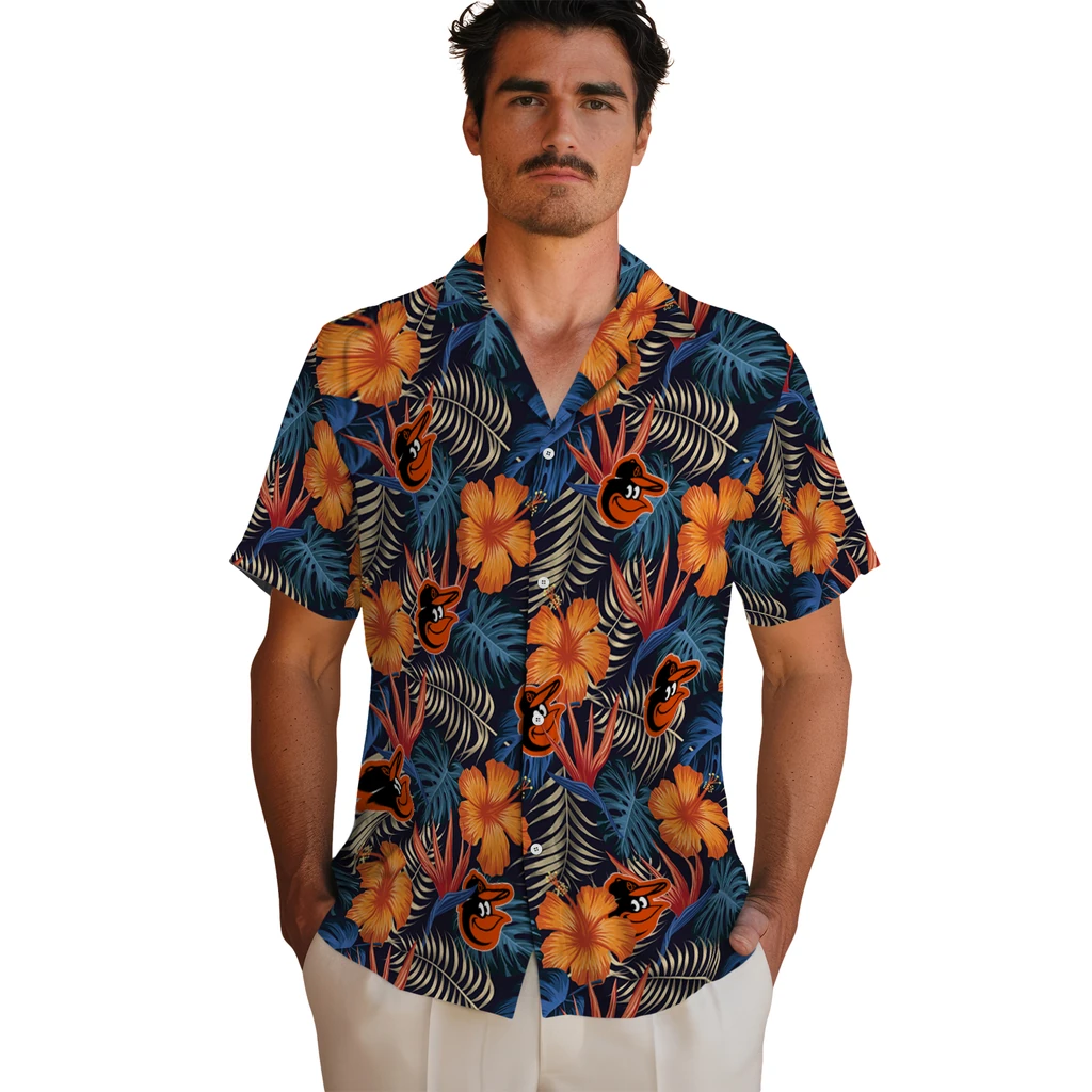 Baltimore Orioles Hawaiian Shirt - Hibiscus Foliage baltimore orioles hibiscus foliage hawaiian shirts fashion forward