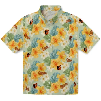 baltimore orioles hibiscus mood pale lime yellow hawaiian shirts best selling