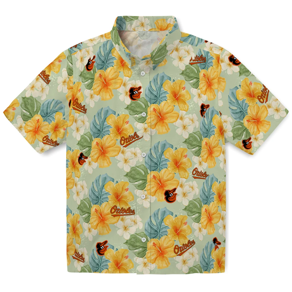 Baltimore Orioles Hawaiian Shirt - Hibiscus Mood baltimore orioles hibiscus mood pale lime yellow hawaiian shirts best selling