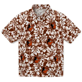 baltimore orioles hibiscus motif orange white hawaiian shirts best selling