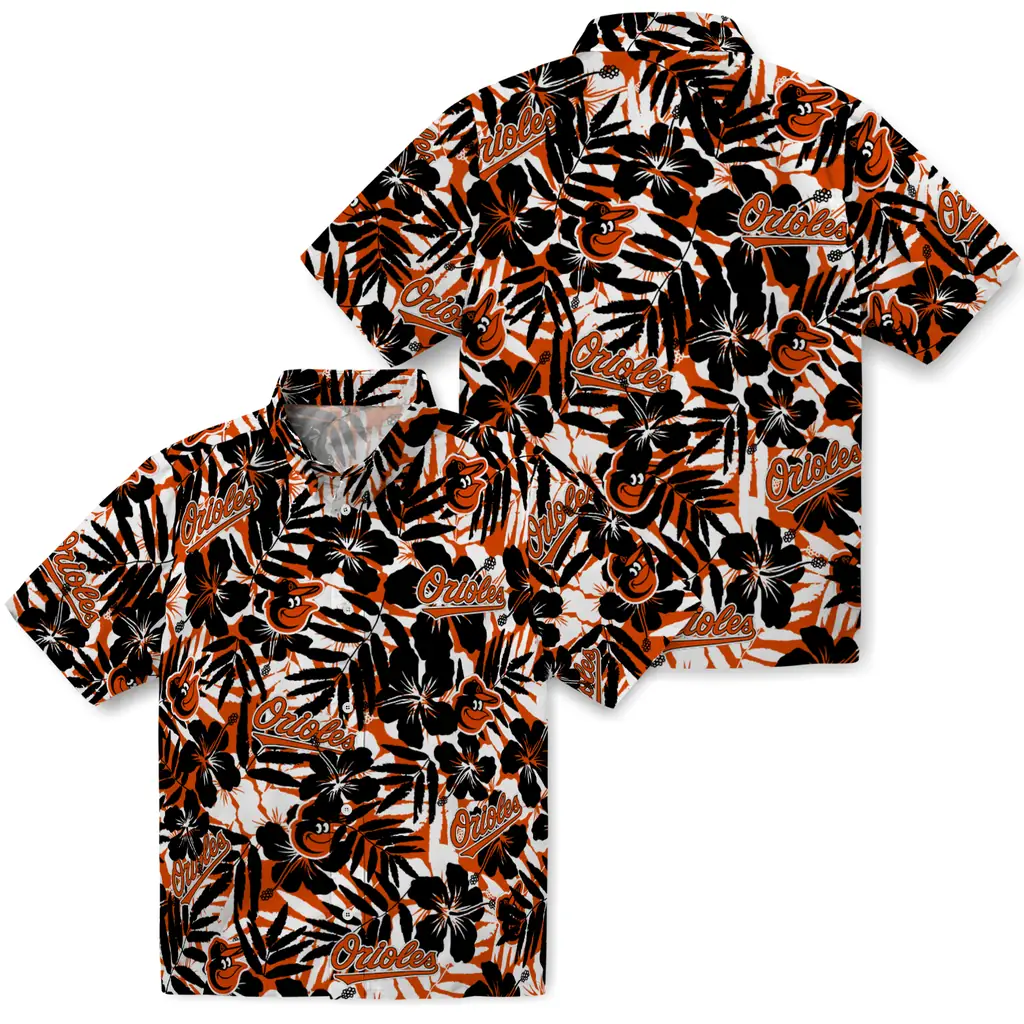 Baltimore Orioles Hawaiian Shirt - Hibiscus Overlay baltimore orioles hibiscus overlay hawaiian shirts high quality