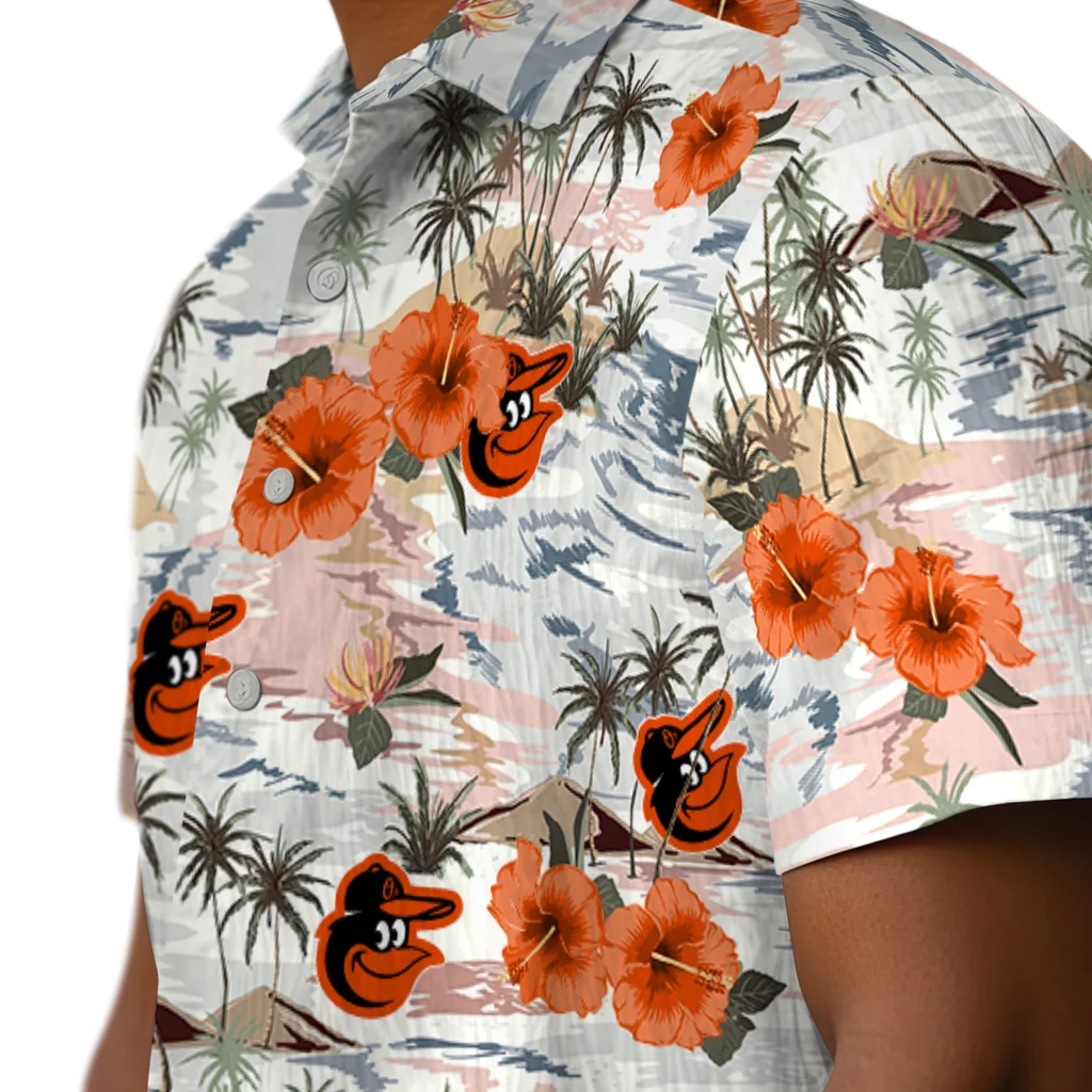 Baltimore Orioles Hawaiian Shirt - Hibiscus Seaside baltimore orioles hibiscus seaside white hawaiian shirts trendy