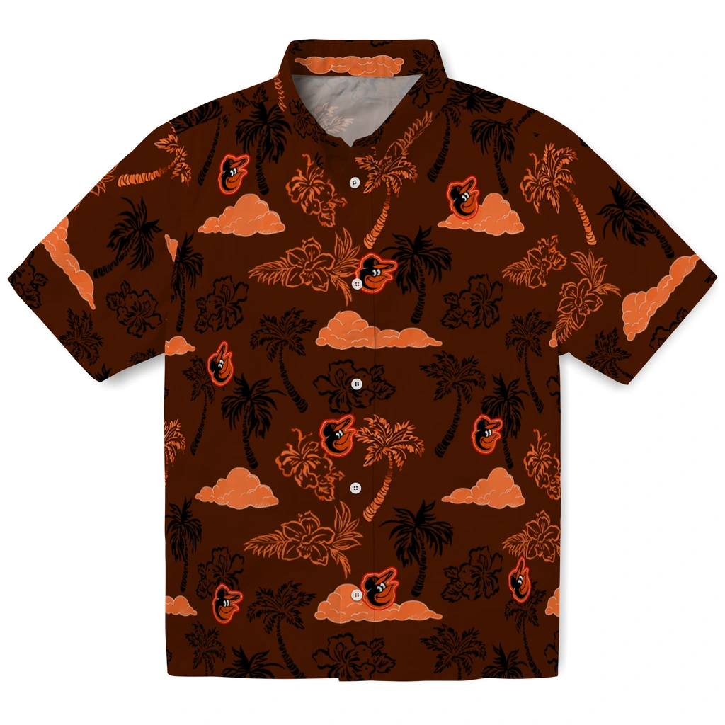 Baltimore Orioles Hawaiian Shirt - Palm And Clouds baltimore orioles palm and clouds orange hawaiian shirts best selling