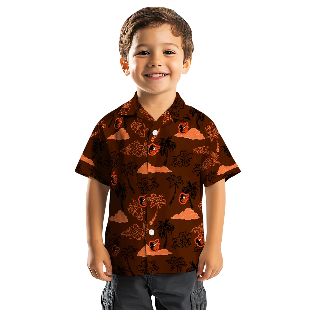 Baltimore Orioles Hawaiian Shirt - Palm And Clouds baltimore orioles palm and clouds orange hawaiian shirts top rated