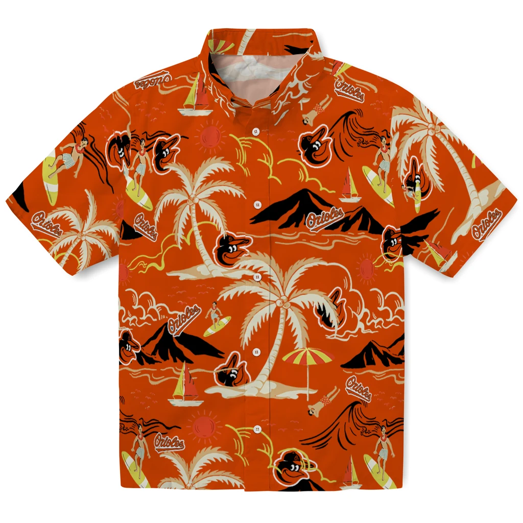 Baltimore Orioles Hawaiian Shirt - Palm Tree Island baltimore orioles palm tree island orange hawaiian shirts best selling