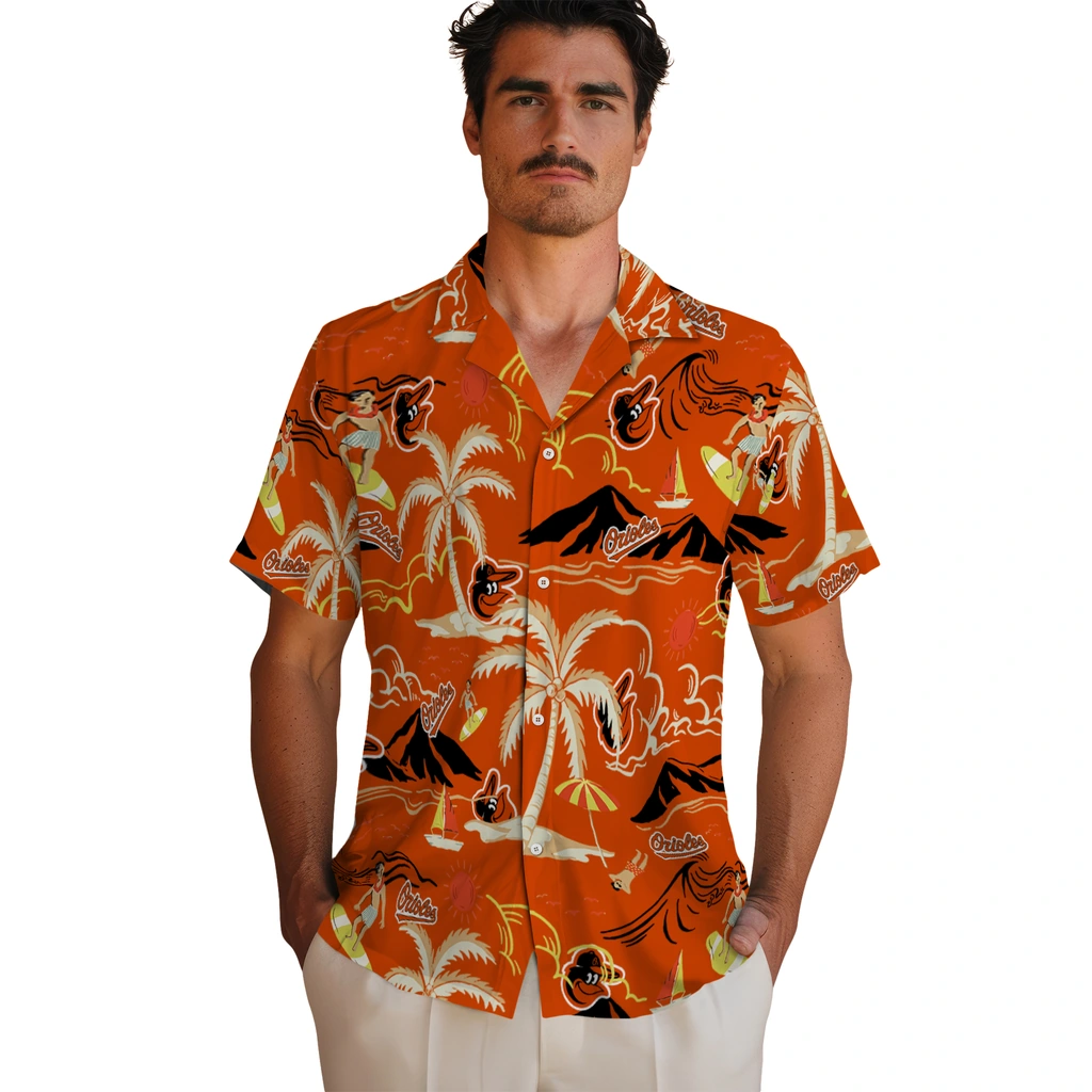 Baltimore Orioles Hawaiian Shirt - Palm Tree Island baltimore orioles palm tree island orange hawaiian shirts fashion forward