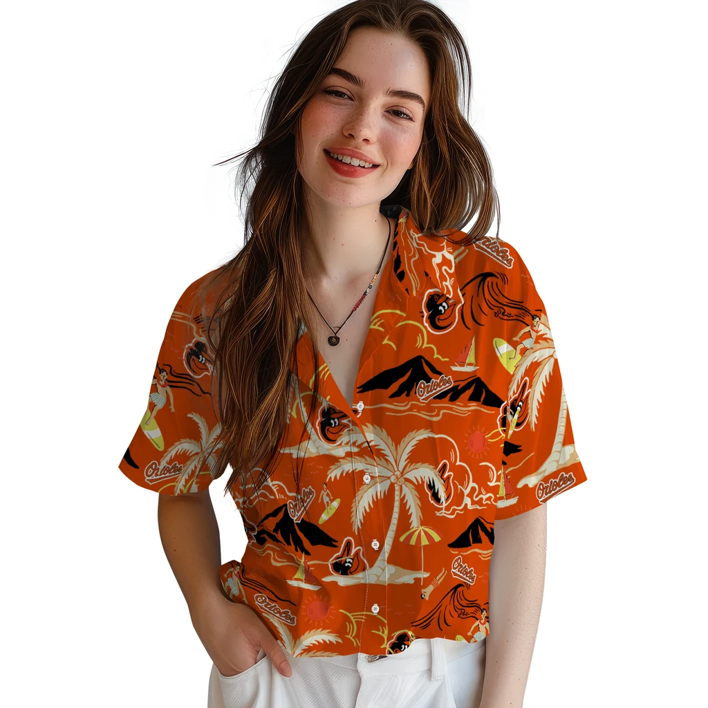 Baltimore Orioles Hawaiian Shirt - Palm Tree Island baltimore orioles palm tree island orange hawaiian shirts latest model