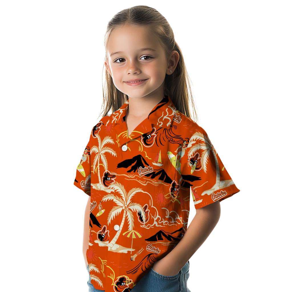 Baltimore Orioles Hawaiian Shirt - Palm Tree Island baltimore orioles palm tree island orange hawaiian shirts premium grade
