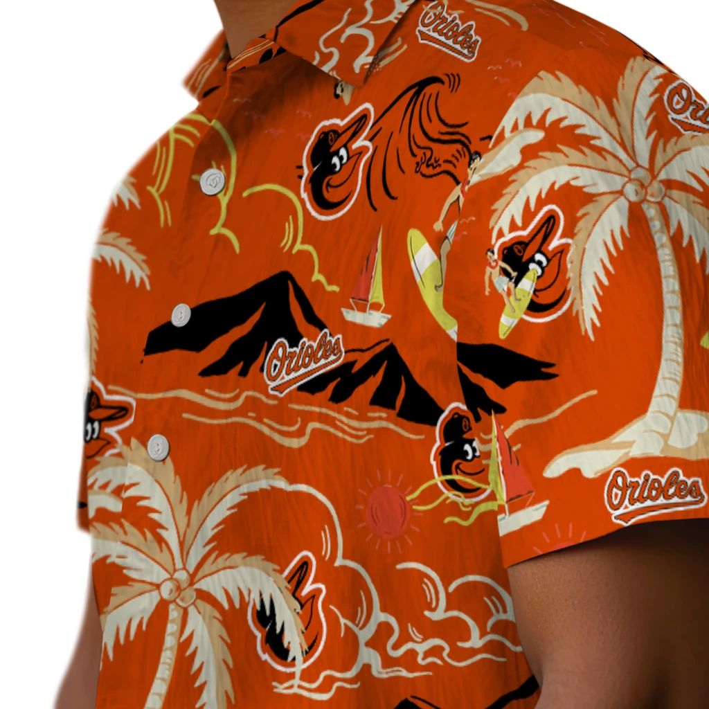 Baltimore Orioles Hawaiian Shirt - Palm Tree Island baltimore orioles palm tree island orange hawaiian shirts trendy
