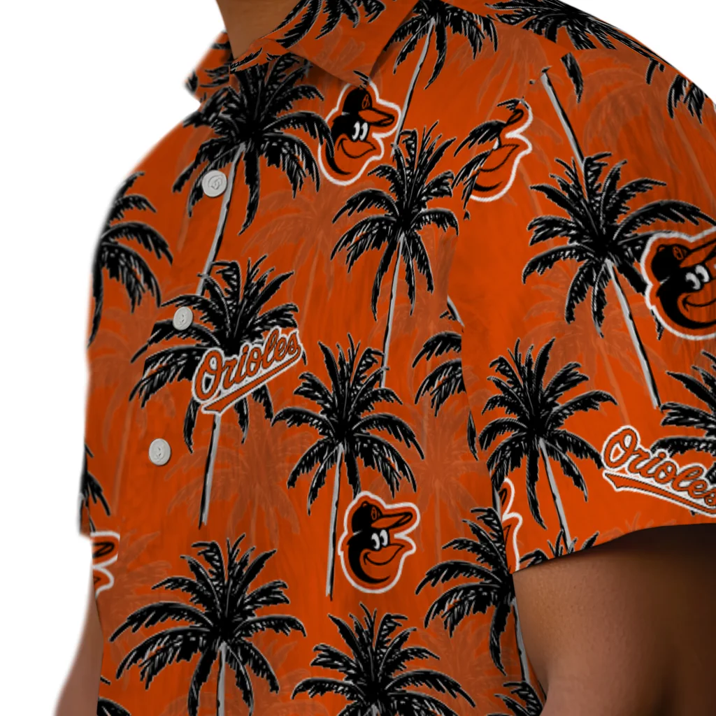 Baltimore Orioles Hawaiian Shirt - Palm Tree Motif baltimore orioles palm grove orange hawaiian shirts trendy