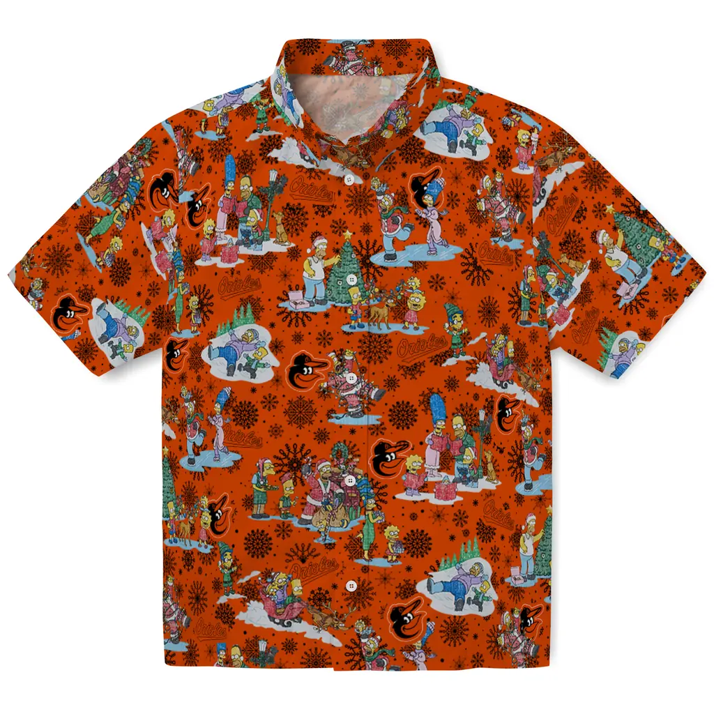 Baltimore Orioles Hawaiian Shirt - Simpsons Christmas baltimore orioles simpsons christmas orange hawaiian shirts best selling