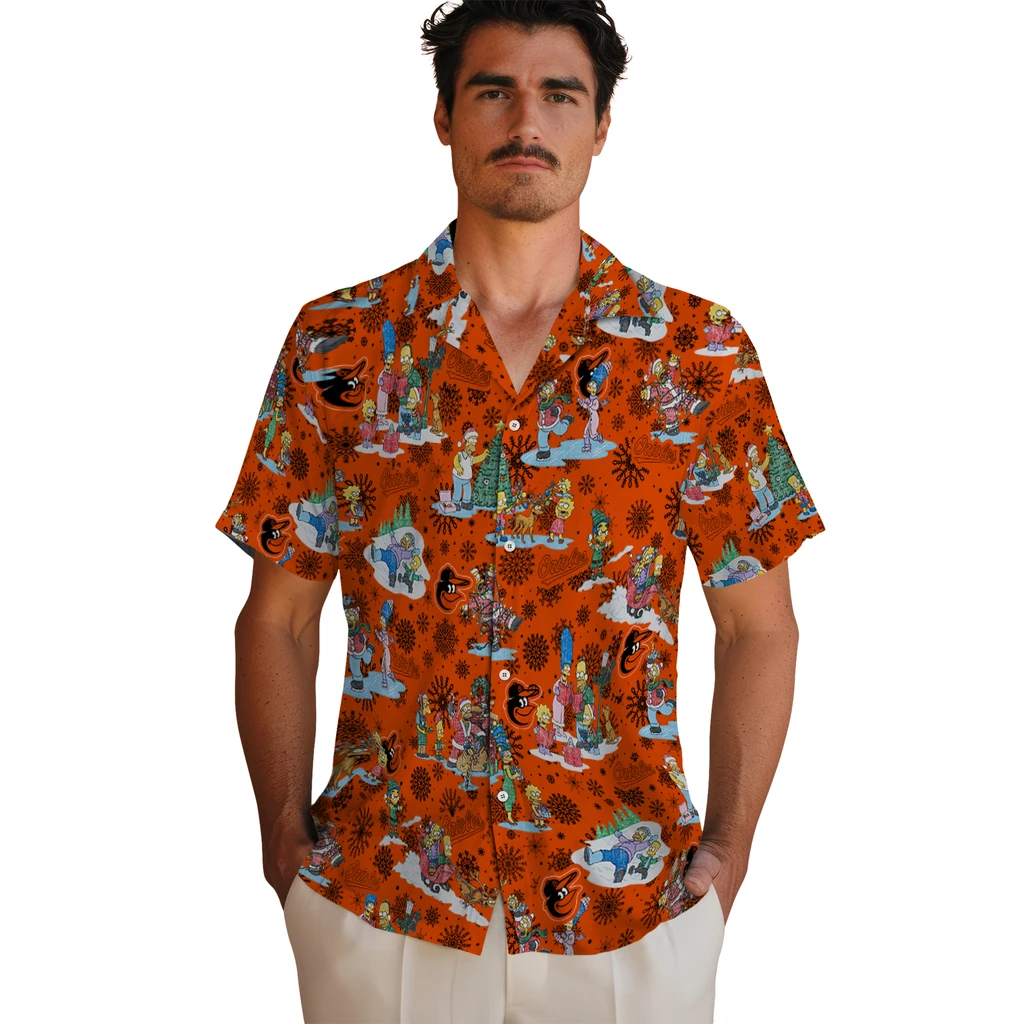 Baltimore Orioles Hawaiian Shirt - Simpsons Christmas baltimore orioles simpsons christmas orange hawaiian shirts fashion forward