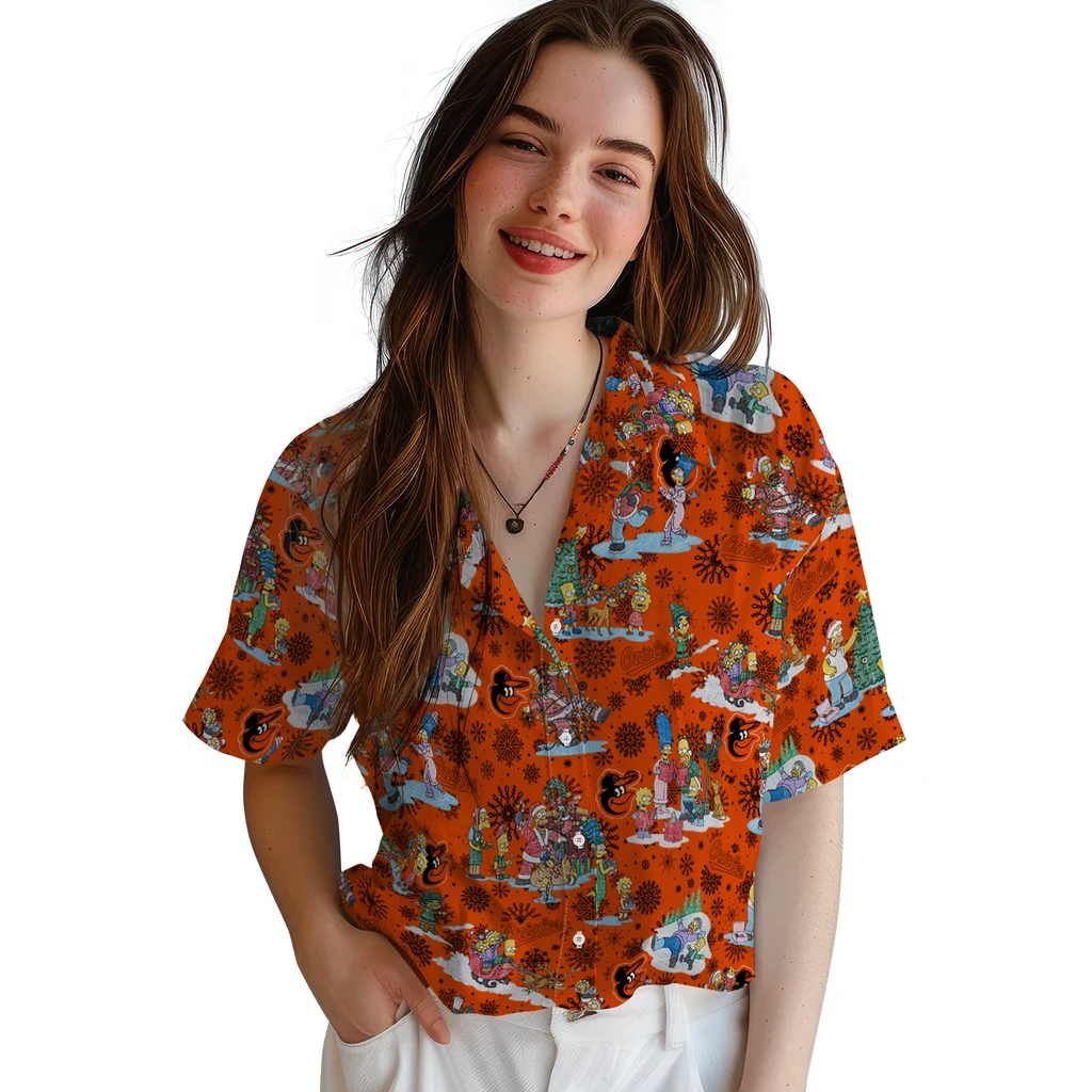 Baltimore Orioles Hawaiian Shirt - Simpsons Christmas baltimore orioles simpsons christmas orange hawaiian shirts latest model