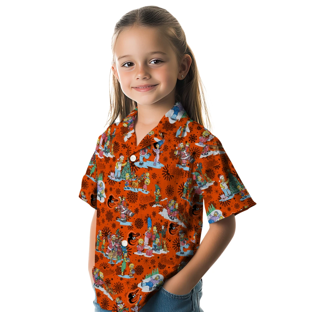 Baltimore Orioles Hawaiian Shirt - Simpsons Christmas baltimore orioles simpsons christmas orange hawaiian shirts premium grade