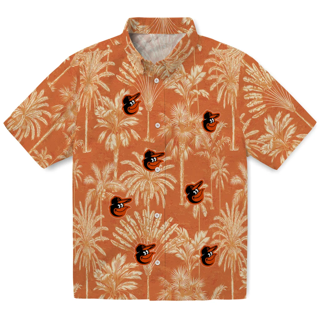 Baltimore Orioles Hawaiian Shirt - Vintage Palm Tree baltimore orioles palm shadows orange hawaiian shirts best selling