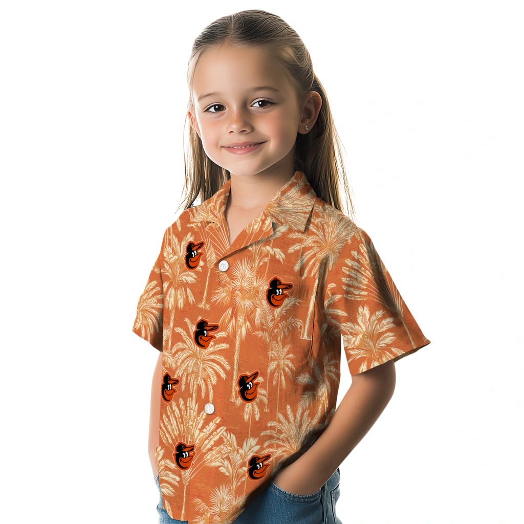 Baltimore Orioles Hawaiian Shirt - Vintage Palm Tree baltimore orioles palm shadows orange hawaiian shirts premium grade