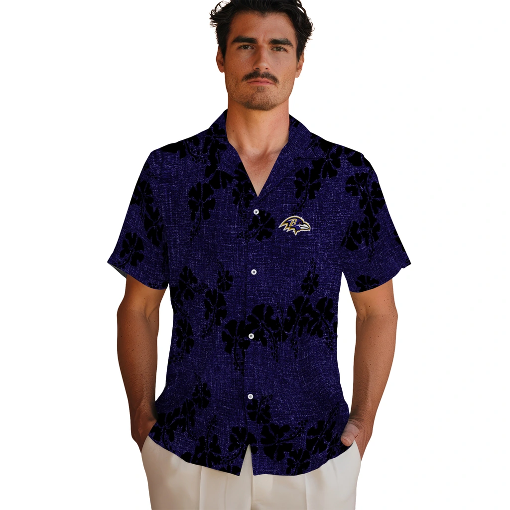 Baltimore Ravens Hawaiian Shirt - 50th State Flower baltimore ravens hibiscus petals purple hawaiian shirts fashion forward