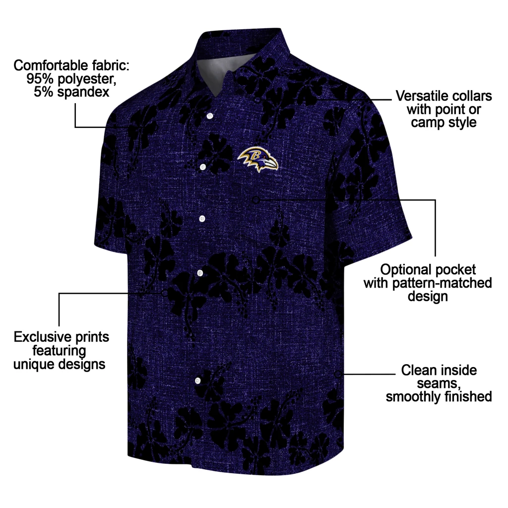 Baltimore Ravens Hawaiian Shirt - 50th State Flower baltimore ravens hibiscus petals purple hawaiian shirts new arrival