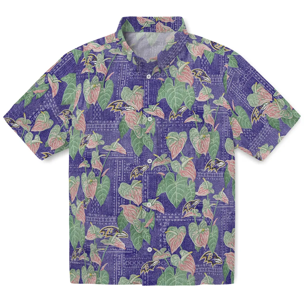 Baltimore Ravens Hawaiian Shirt - Anthurium Overlay baltimore ravens anthurium overlay purple hawaiian shirts best selling