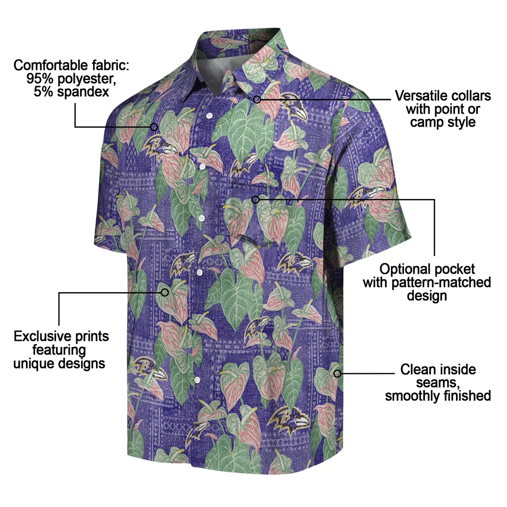 Baltimore Ravens Hawaiian Shirt - Anthurium Overlay baltimore ravens anthurium overlay purple hawaiian shirts new arrival