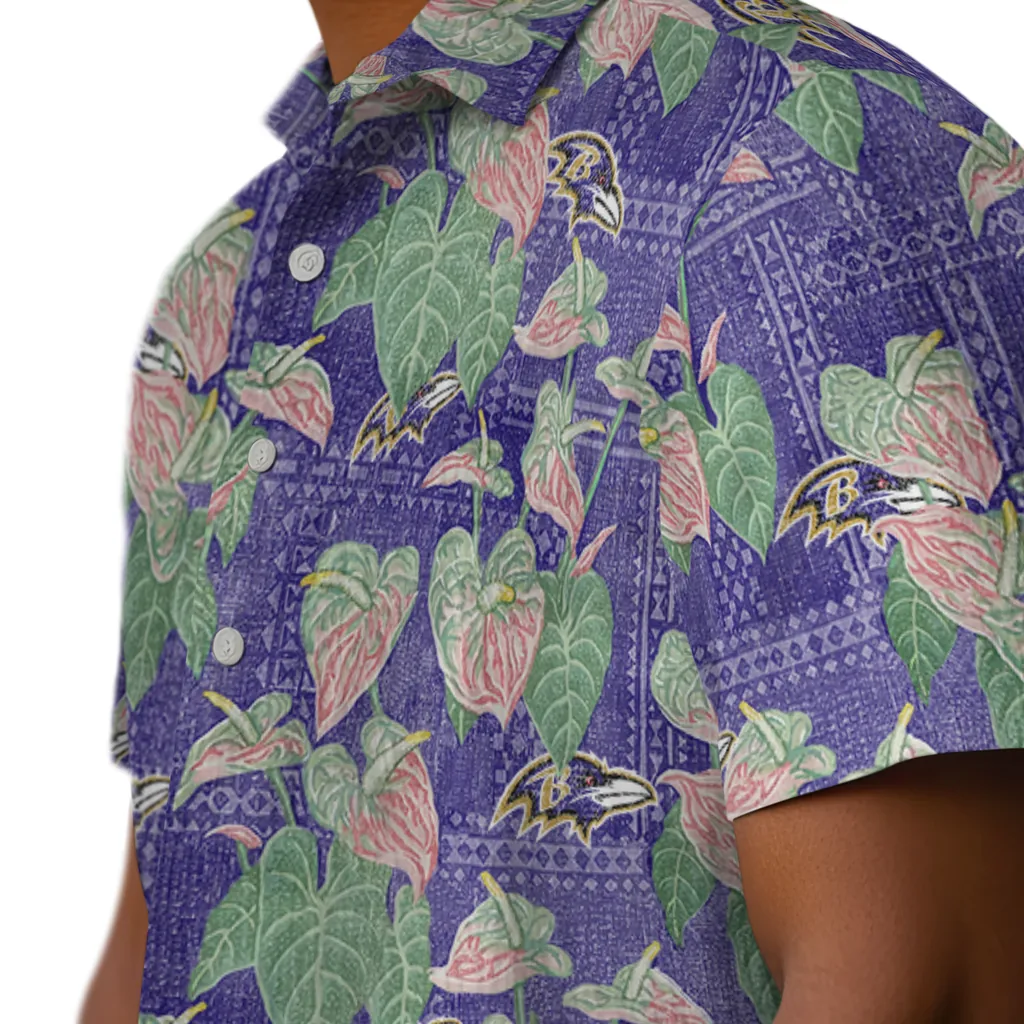 Baltimore Ravens Hawaiian Shirt - Anthurium Overlay baltimore ravens anthurium overlay purple hawaiian shirts trendy