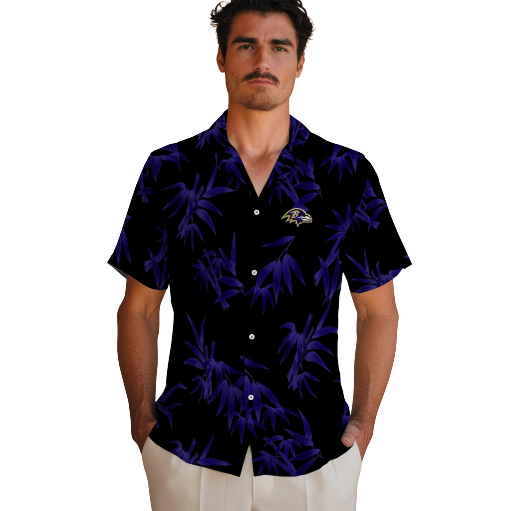 Baltimore Ravens Hawaiian Shirt - Bamboo Branches baltimore ravens bamboo branches purple black hawaiian shirts fashion forward