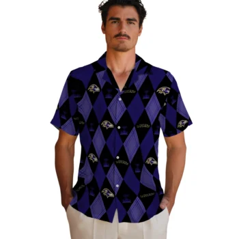 baltimore ravens balloon plaid purple hawaiian shirts fashion forward