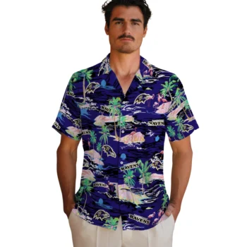 baltimore ravens flamingo retreat purple hawaiian shirts fashion forward