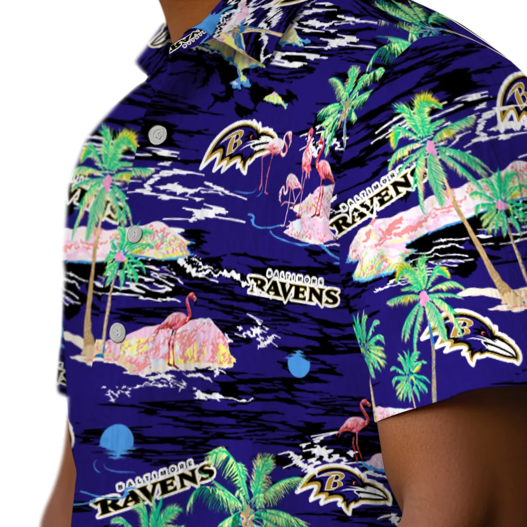 Baltimore Ravens Hawaiian Shirt - Hawaii Island baltimore ravens flamingo retreat purple hawaiian shirts trendy