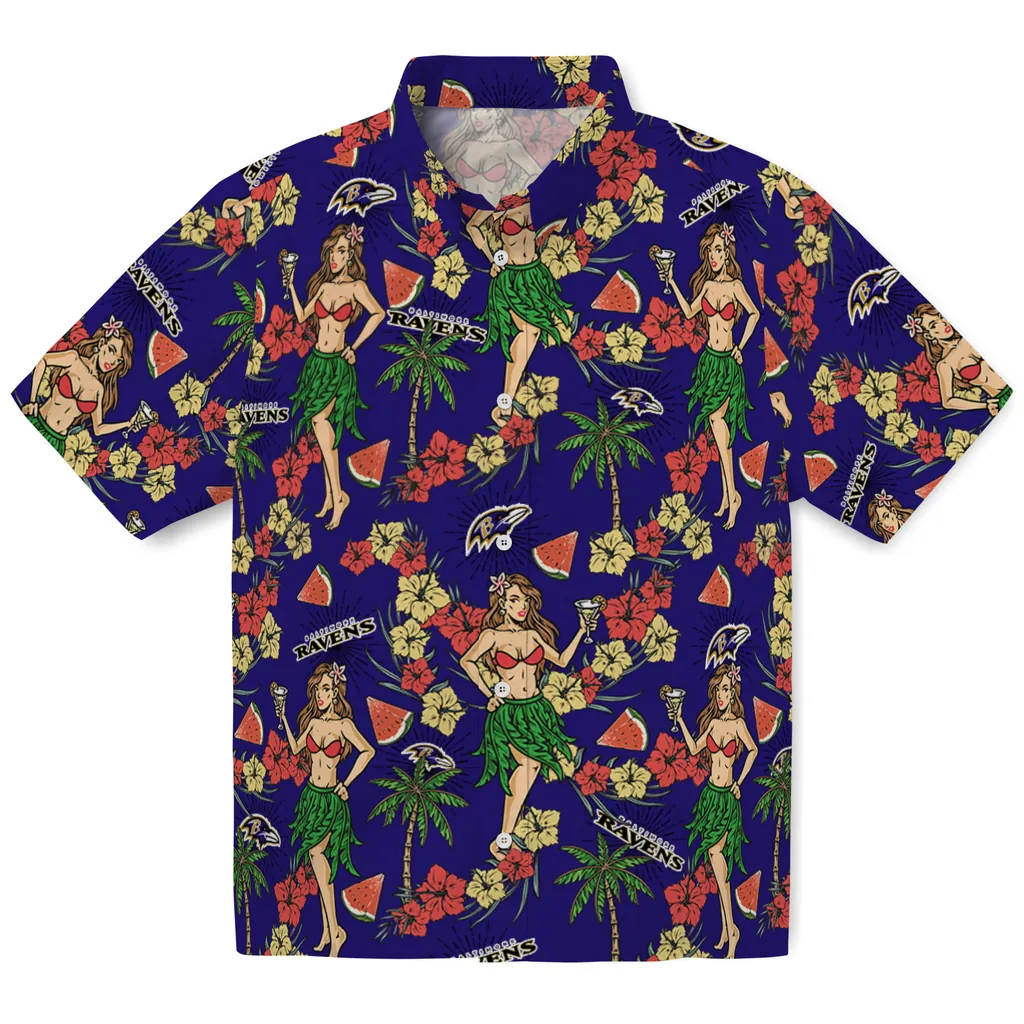 Baltimore Ravens Hawaiian Shirt - Hawaiian Girls Design baltimore ravens hawaiian girls design purple hawaiian shirts best selling