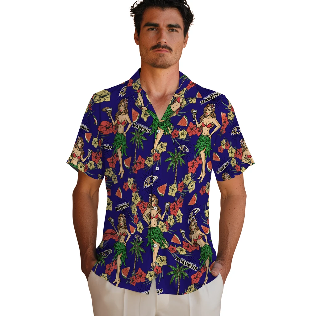 Baltimore Ravens Hawaiian Shirt - Hawaiian Girls Design baltimore ravens hawaiian girls design purple hawaiian shirts fashion forward