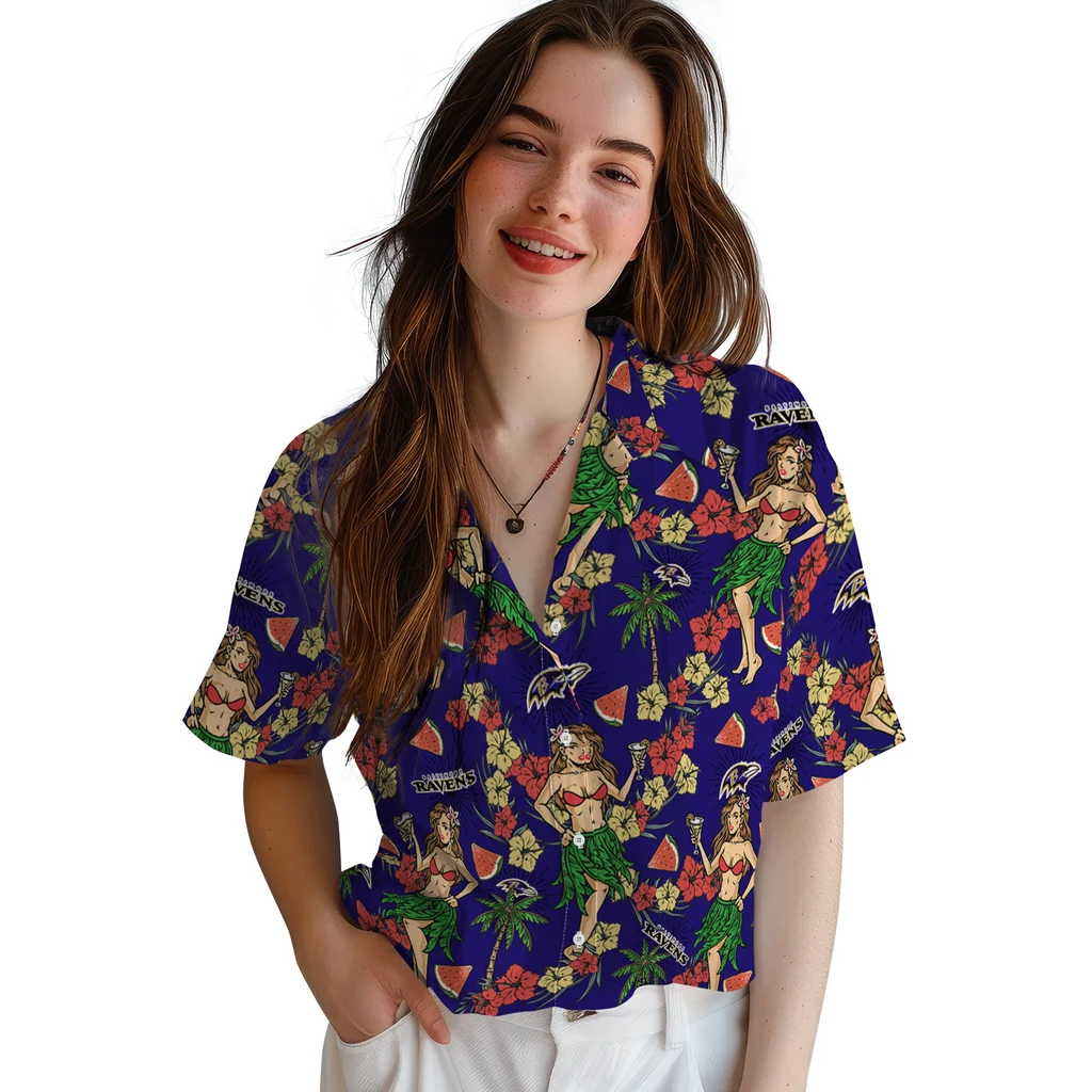 Baltimore Ravens Hawaiian Shirt - Hawaiian Girls Design baltimore ravens hawaiian girls design purple hawaiian shirts latest model