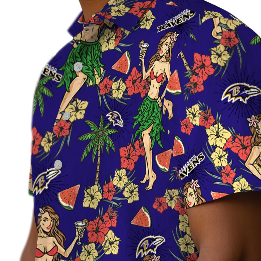 Baltimore Ravens Hawaiian Shirt - Hawaiian Girls Design baltimore ravens hawaiian girls design purple hawaiian shirts trendy