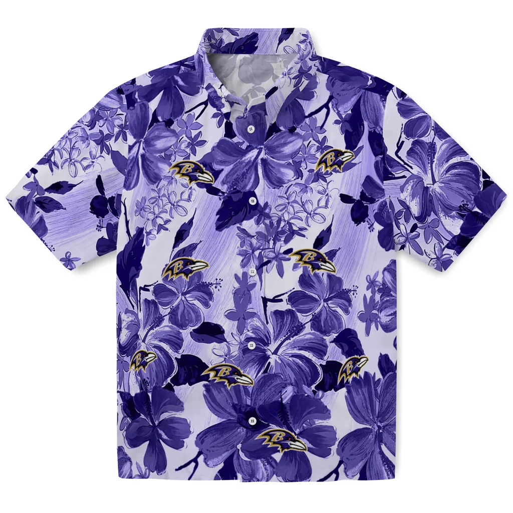 Baltimore Ravens Hawaiian Shirt - Hibiscus Arrangement baltimore ravens hibiscus arrangement purple hawaiian shirts best selling