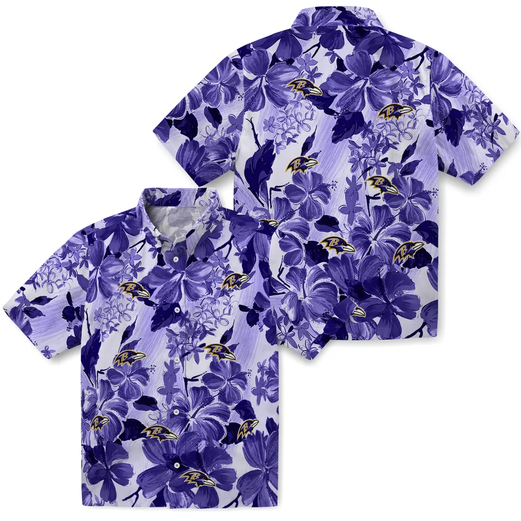 Baltimore Ravens Hawaiian Shirt - Hibiscus Arrangement baltimore ravens hibiscus arrangement purple hawaiian shirts high quality