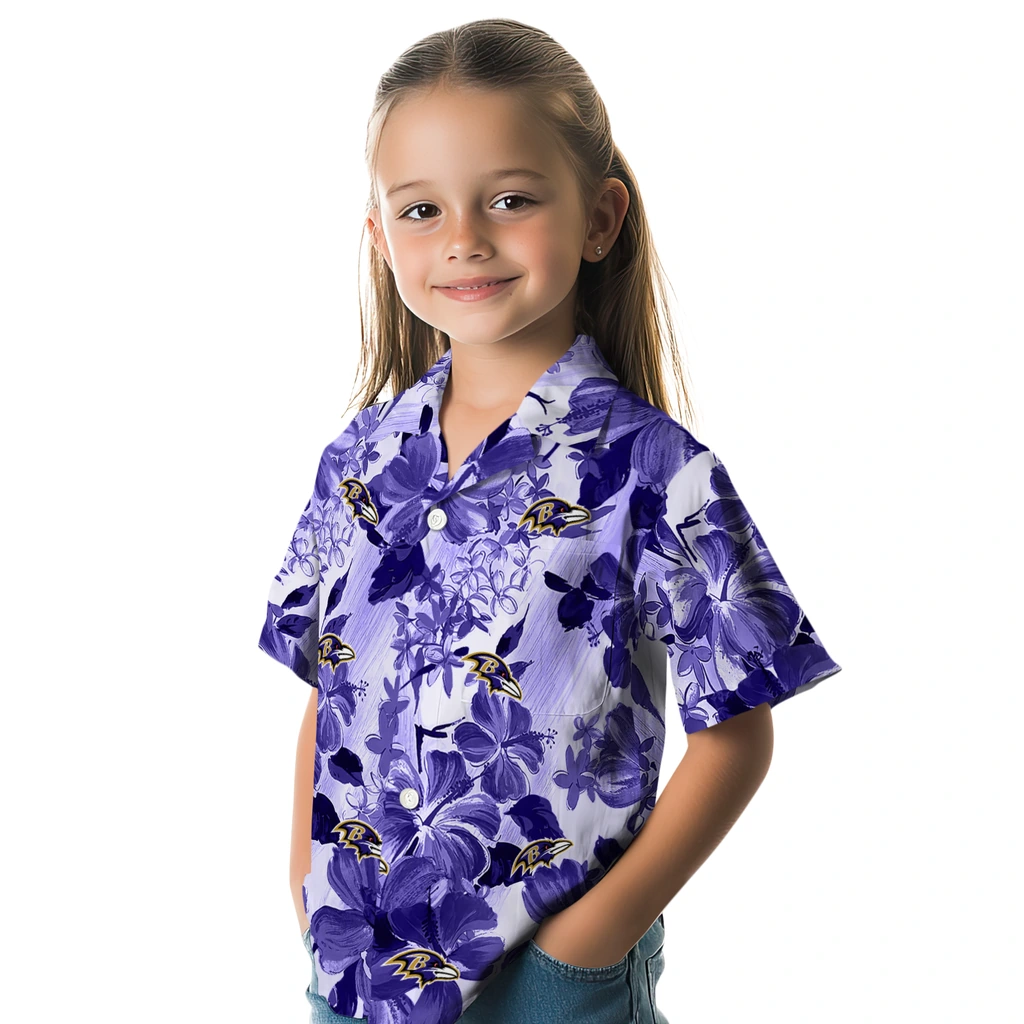 Baltimore Ravens Hawaiian Shirt - Hibiscus Arrangement baltimore ravens hibiscus arrangement purple hawaiian shirts premium grade
